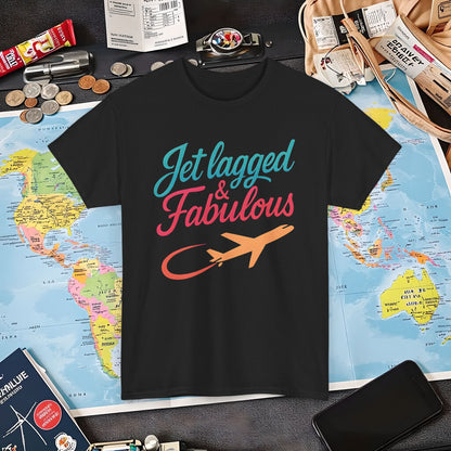 Jet Lagged and Fabulous T-Shirt – Neon Retro Airplane Travel Tee for Frequent Flyers & Stylish Globetrotters Air Travel T-Shirts | Jetsetter, Airport, and International Flight Tees