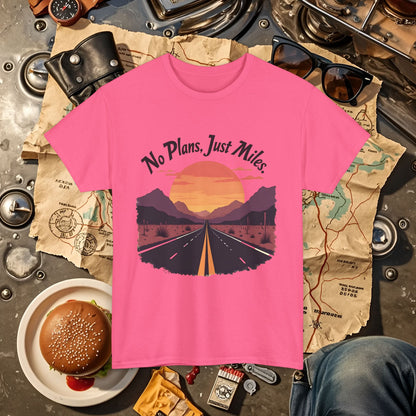No Plans, Just Miles Adventure Road Unisex Cotton Tee - Travel Shirt, Road Trip Tee, Travel Lover Gift, Nature Lover Shirt, Vacation T-Shirt, Charity Donation