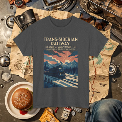 Trans-Siberian Twilight – Art Deco Russian Train Journey Tee Road Trip & Vehicle Travel T-Shirts | Car, RV, and Motorcycle Adventure Tees