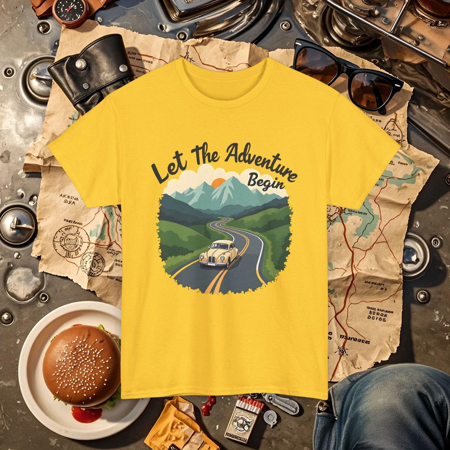 Adventure Awaits Road Trip & Vehicle Travel T-Shirts | Car, RV, and Motorcycle Adventure Tees