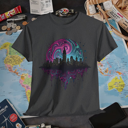 Psychedelic Skyline Air Travel T-Shirts | Jetsetter, Airport, and International Flight Tees