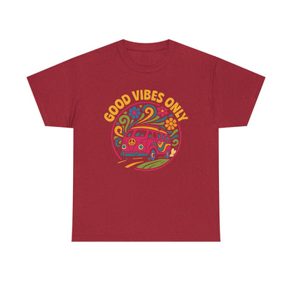 Good Vibes Only T-Shirt – Retro Hippie Van with 70s-Inspired Positivity Road Trip & Vehicle Travel T-Shirts | Car, RV, and Motorcycle Adventure Tees