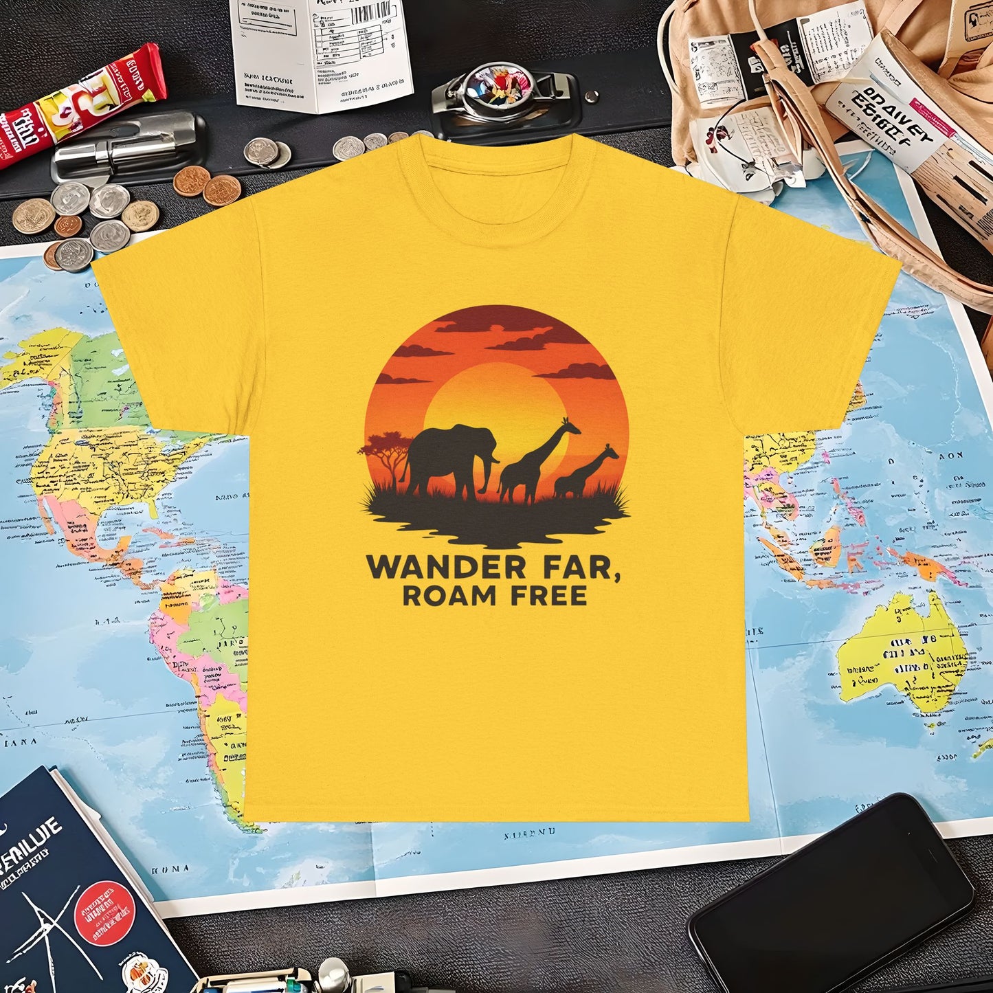 Copy of Wander Dream Big T-Shirt – Tropical Sunset with Palm Silhouettes Design Air Travel T-Shirts | Jetsetter, Airport, and International Flight Tees