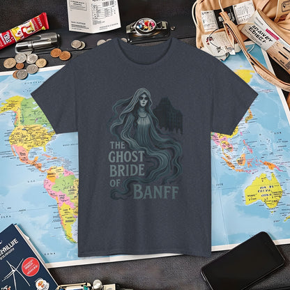 Ghostly Bride at Banff Springs Hotel Shirt – Haunted Canadian Hotel Dark Tourism Tee | Layover Club Air Travel T-Shirts | Jetsetter, Airport, and International Flight Tees