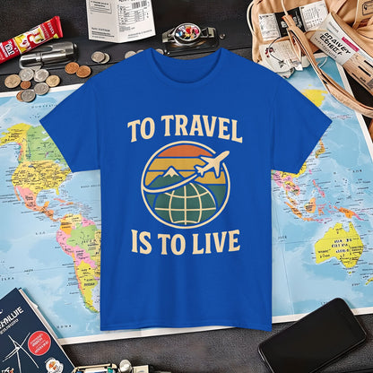 To Travel Is To Live – Vintage Globe & Airplane Travel Badge Tee (Layover Club) Air Travel T-Shirts | Jetsetter, Airport, and International Flight Tees