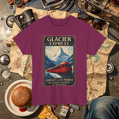 Glacier Express – Art Deco Alpine Train Adventure Tee Road Trip & Vehicle Travel T-Shirts | Car, RV, and Motorcycle Adventure Tees