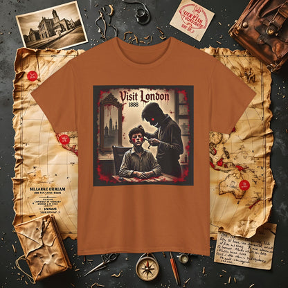 Visit London 1888 T-Shirt – Victorian Horror with Jack the Ripper and Evil Barber Art