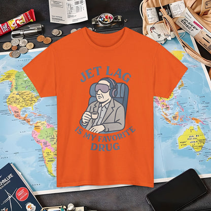 Jet Lag Is My Favorite Drug – Vintage Espresso & Travel Vibes Tee Air Travel T-Shirts | Jetsetter, Airport, and International Flight Tees