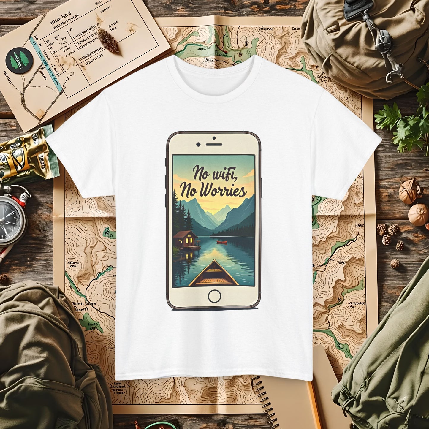 Nature-Inspired Unisex Tee, No Wifi No Worries T-Shirt, Outdoor Adventure Shirt, Relaxation Tee, Hiking Gift, Casual Wear
