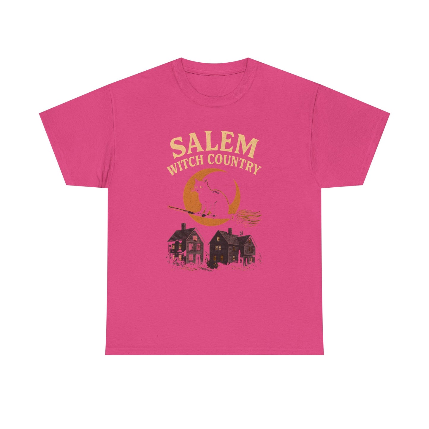 Salem Witch Country Black Cat & Moon Graphic Tee – Gothic Massachusetts Travel Shirt | Car, RV, and Motorcycle Adventure Tees