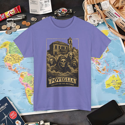 Poveglia Haunt – Ghostly Apparitions in Venetian Fog Tee – Haunted Italy Travel Shirt | Layover Club Air Travel T-Shirts | Jetsetter, Airport, and International Flight Tees