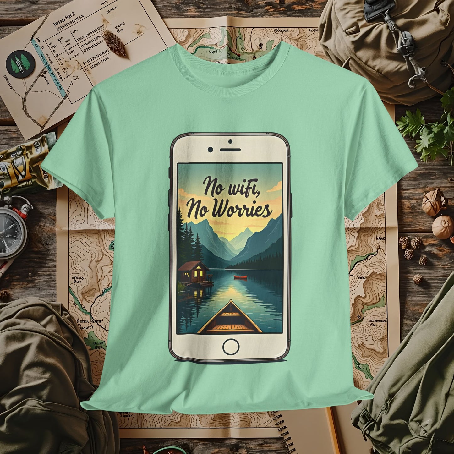 Nature-Inspired Unisex Tee, No Wifi No Worries T-Shirt, Outdoor Adventure Shirt, Relaxation Tee, Hiking Gift, Casual Wear