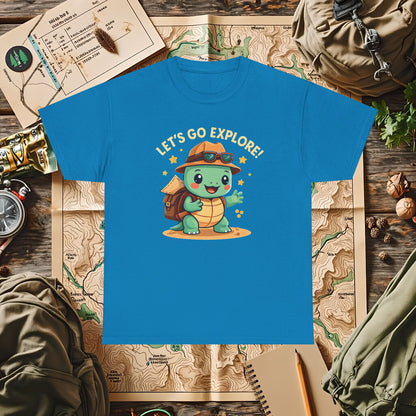 Let’s Go Explore T-Shirt – Cute Turtle Explorer with Travel Gear Design | Camping, Hiking, Rafting & Kayaking Tees for Nature Lovers
