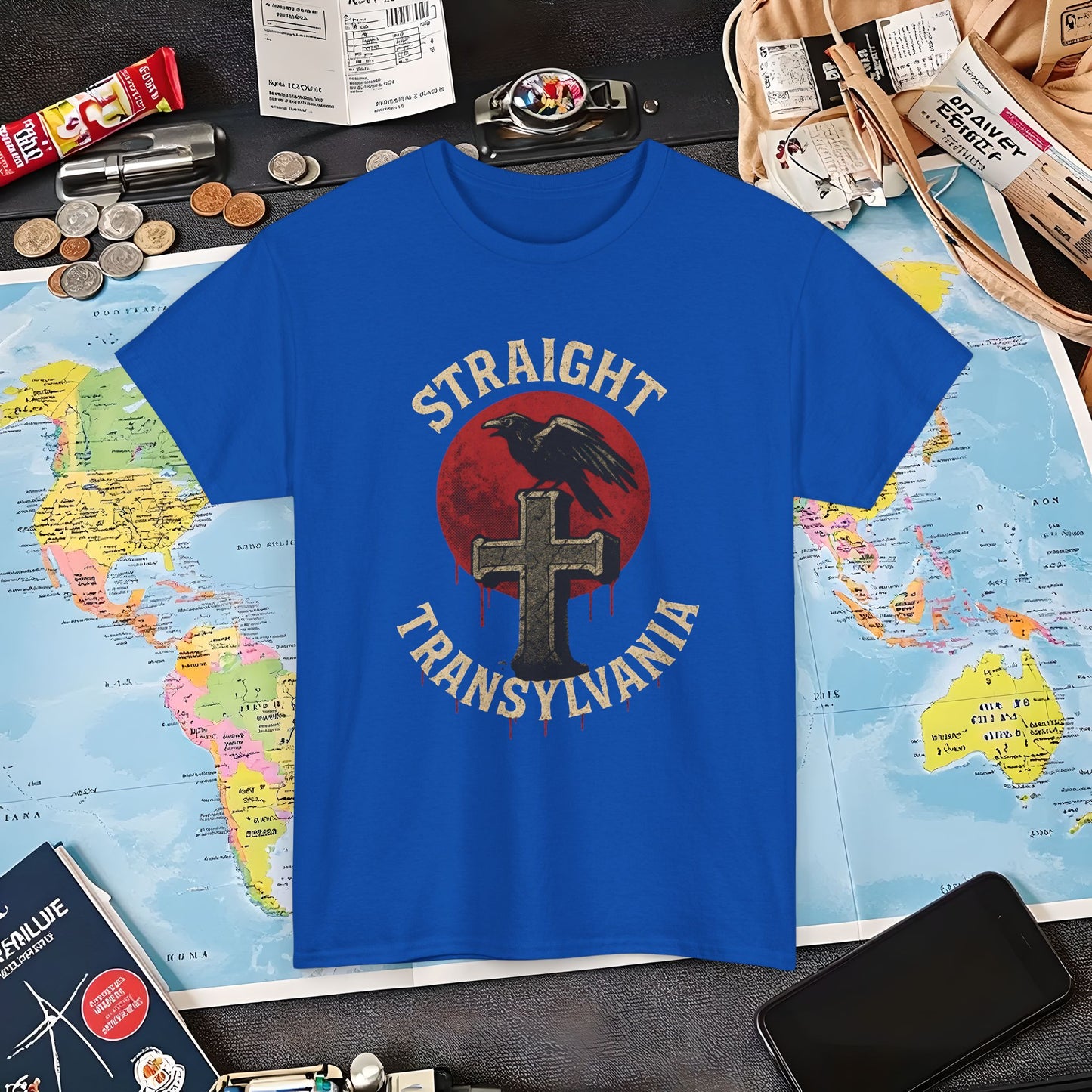 Blood Moon Raven Gothic Cross Tee – Dark Transylvania Travel Shirt | Layover Club Air Travel T-Shirts | Jetsetter, Airport, and International Flight Tees