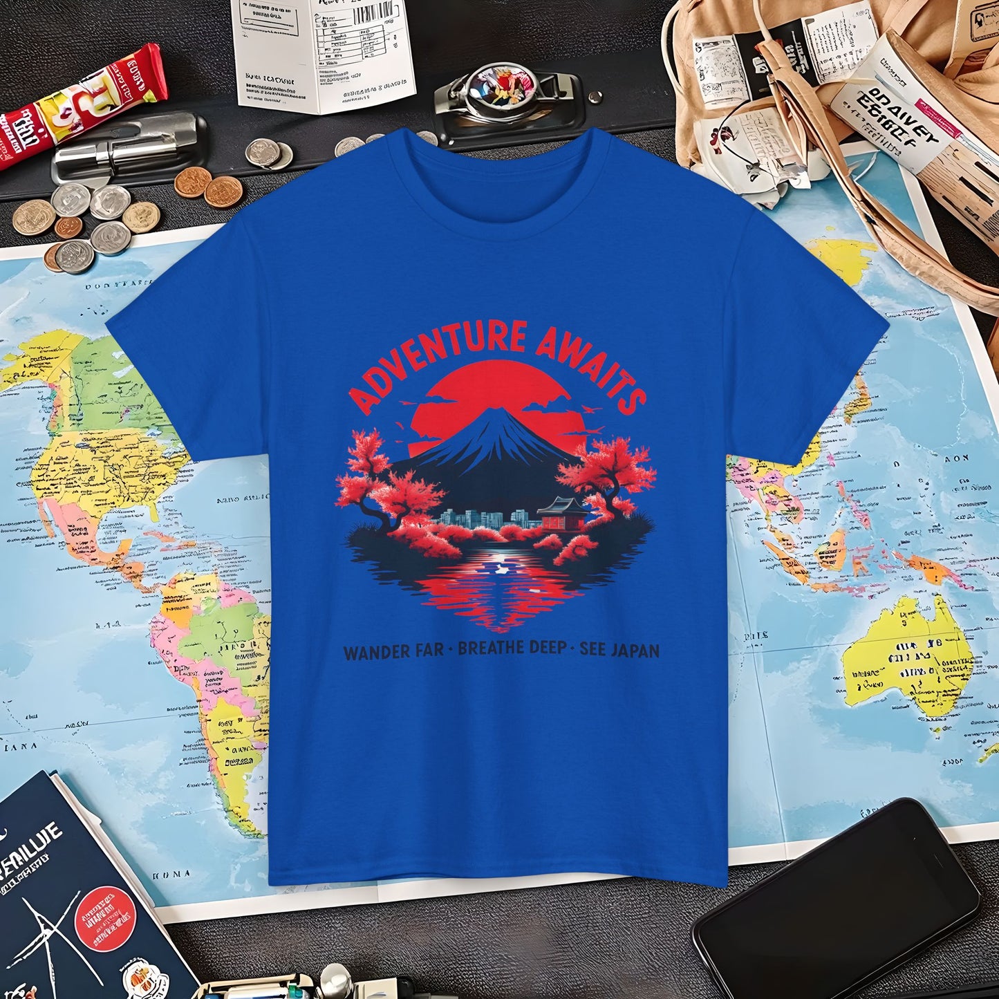 Adventure Awaits – Wander Far, Breathe Deep, See Japan T-Shirt – Scenic Mountain Escape Design Air Travel T-Shirts | Jetsetter, Airport, and International Flight Tees