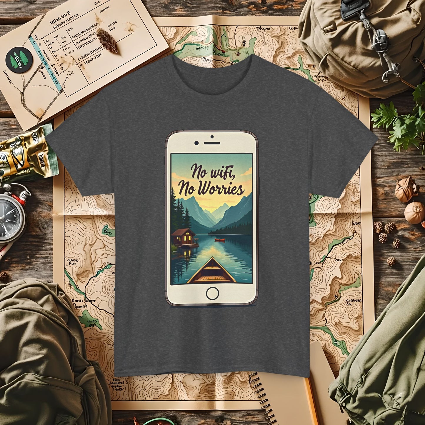 Nature-Inspired Unisex Tee, No Wifi No Worries T-Shirt, Outdoor Adventure Shirt, Relaxation Tee, Hiking Gift, Casual Wear