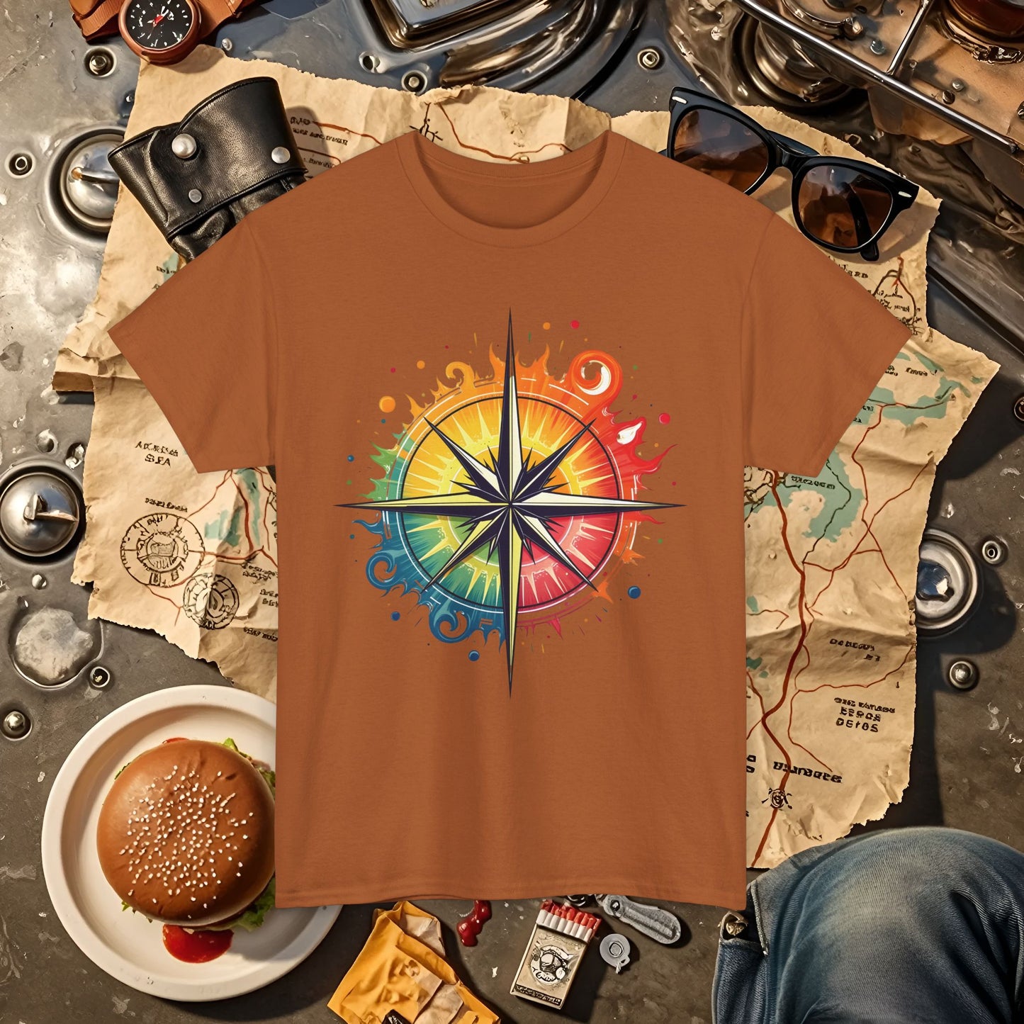 Psychedelic Compass Road Trip & Vehicle Travel T-Shirts | Car, RV, and Motorcycle Adventure Tees