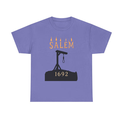 Salem 1692 Gothic Noose & Candle Flame Typography Tee – Witch Trials Dark History Shirt | Car, RV, and Motorcycle Adventure Tees