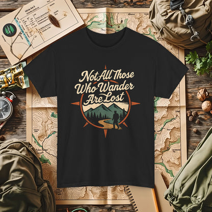 Not All Who Wander Are Lost – Vintage Compass Mountain Tee | Camping, Hiking, Rafting & Kayaking Tees for Nature Lovers