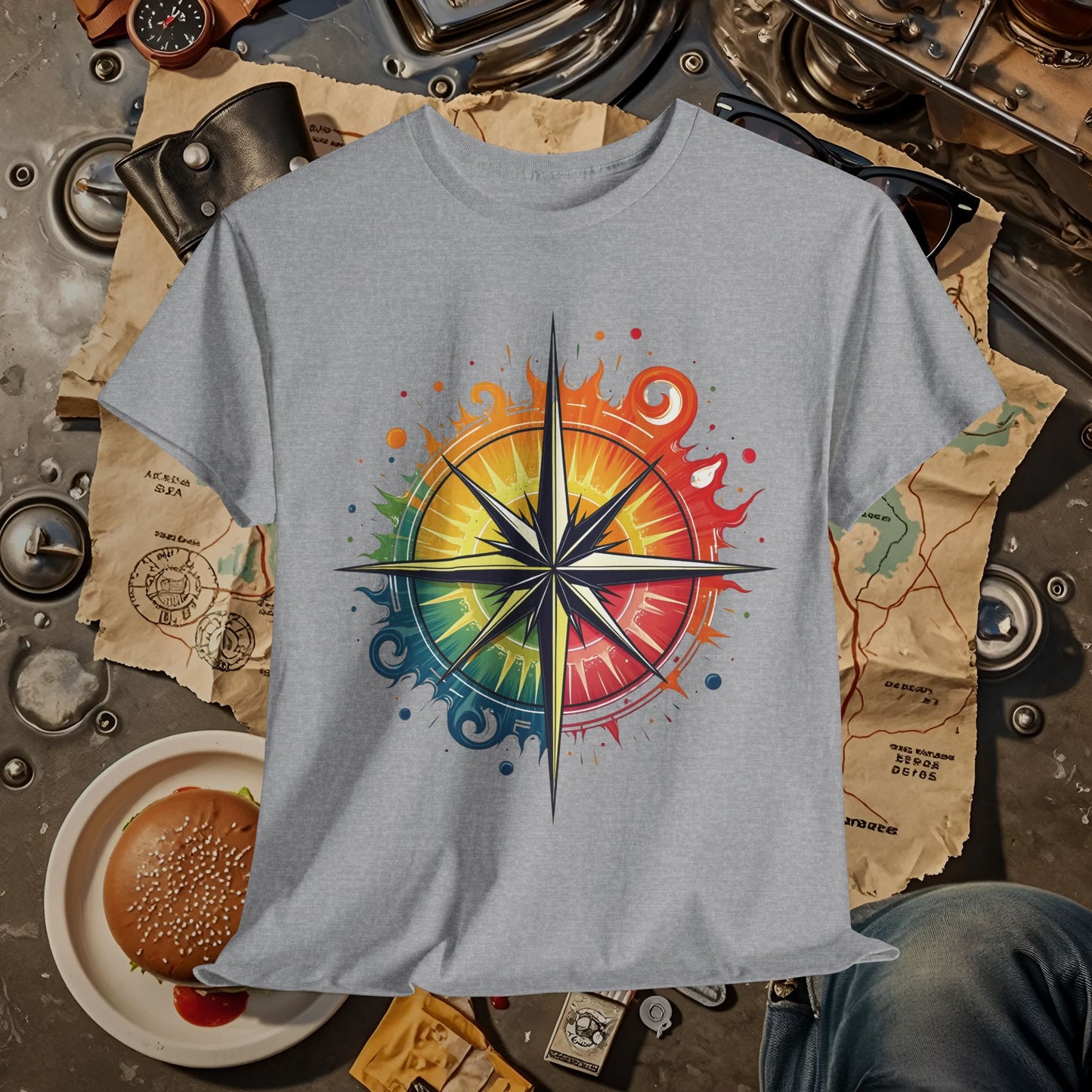 Psychedelic Compass Road Trip & Vehicle Travel T-Shirts | Car, RV, and Motorcycle Adventure Tees