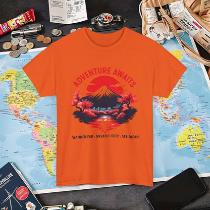 Adventure Awaits – Wander Far, Breathe Deep, See Japan T-Shirt – Scenic Mountain Escape Design Air Travel T-Shirts | Jetsetter, Airport, and International Flight Tees