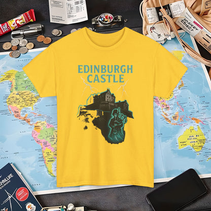 Ghostly Edinburgh Castle & Spectral Bagpiper Tee – Haunted Scotland Dark Tourism Shirt | Layover Club Air Travel T-Shirts | Jetsetter, Airport, and International Flight Tees