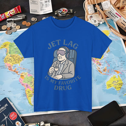 Jet Lag Is My Favorite Drug – Vintage Espresso & Travel Vibes Tee Air Travel T-Shirts | Jetsetter, Airport, and International Flight Tees