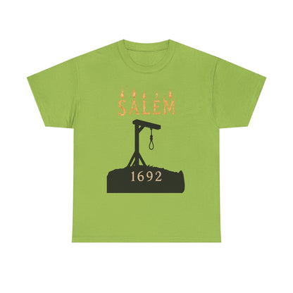 Salem 1692 Gothic Noose & Candle Flame Typography Tee – Witch Trials Dark History Shirt | Car, RV, and Motorcycle Adventure Tees