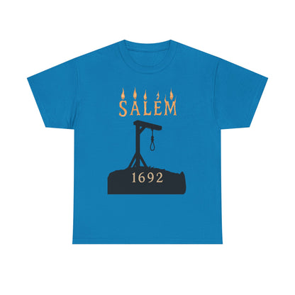 Salem 1692 Gothic Noose & Candle Flame Typography Tee – Witch Trials Dark History Shirt | Car, RV, and Motorcycle Adventure Tees