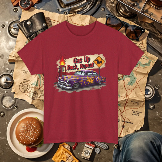 Gas Up, Rock and Repeat Road Trip & Vehicle Travel T-Shirts | Car, RV, and Motorcycle Adventure Tees
