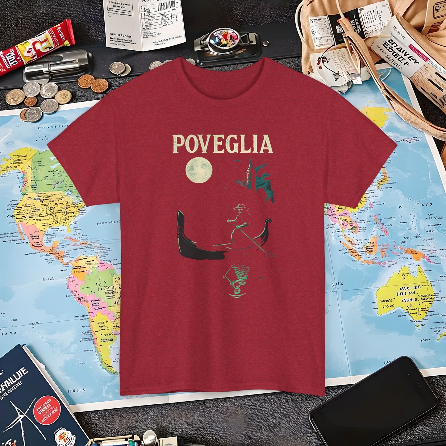 Phosphorescent Gondolier on Haunted Poveglia Tee – Ghostly Venice Dark Tourism Shirt | Layover Club Air Travel T-Shirts | Jetsetter, Airport, and International Flight Tees