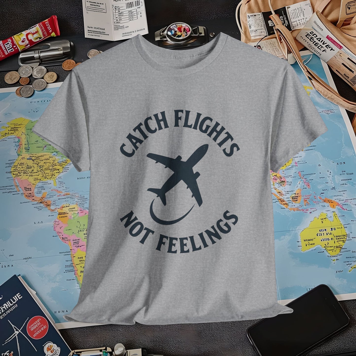 Catch Flights Not Feelings – Vintage Travel Vibes Tee Air Travel T-Shirts | Jetsetter, Airport, and International Flight Tees