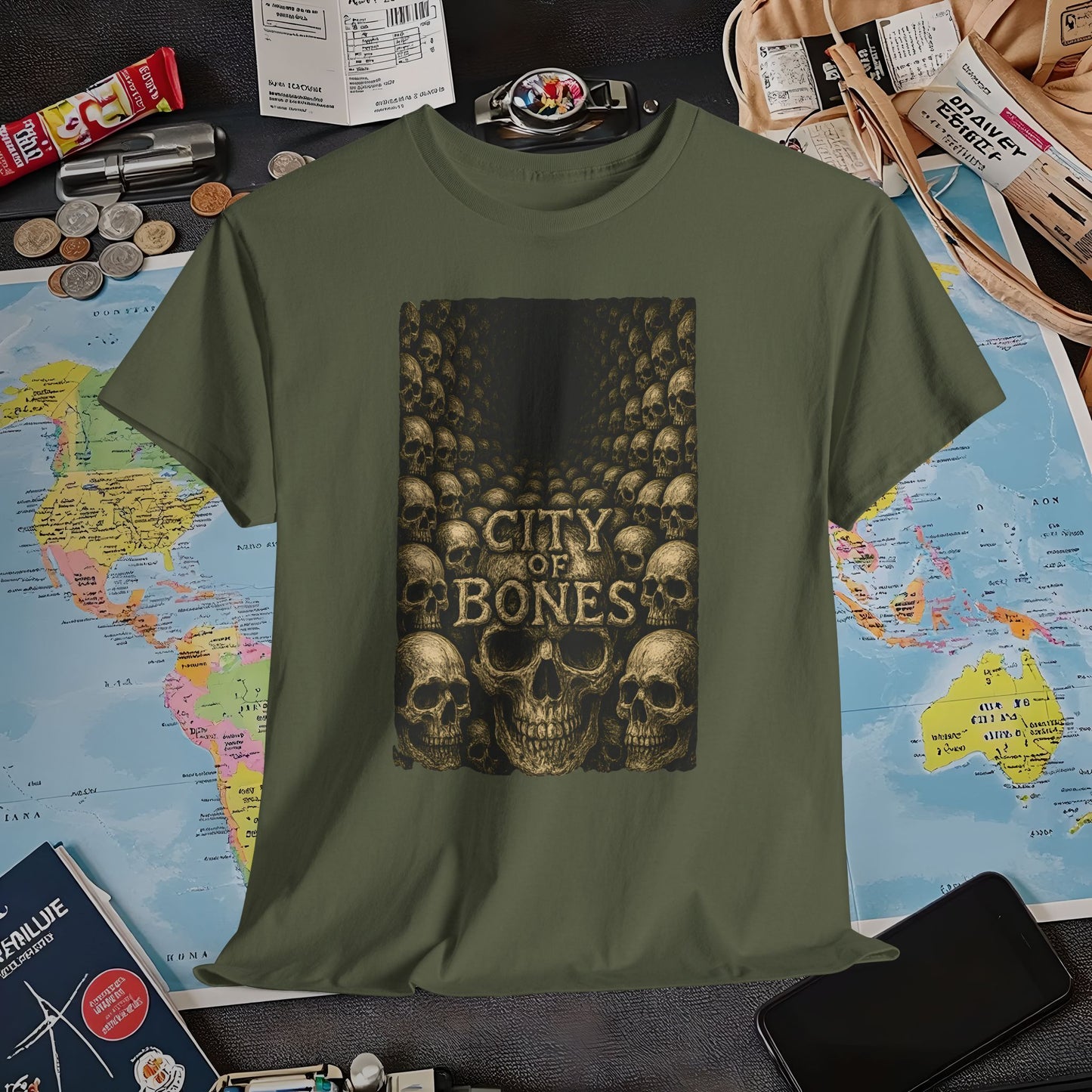 City of Bones Paris Tee – Gothic Skull Catacomb Tunnel Artwork | Layover Club Air Travel T-Shirts | Jetsetter, Airport, and International Flight Tees