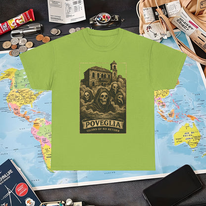 Poveglia Haunt – Ghostly Apparitions in Venetian Fog Tee – Haunted Italy Travel Shirt | Layover Club Air Travel T-Shirts | Jetsetter, Airport, and International Flight Tees