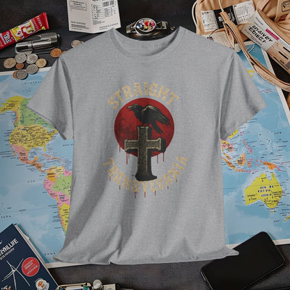 Blood Moon Raven Gothic Cross Tee – Dark Transylvania Travel Shirt | Layover Club Air Travel T-Shirts | Jetsetter, Airport, and International Flight Tees