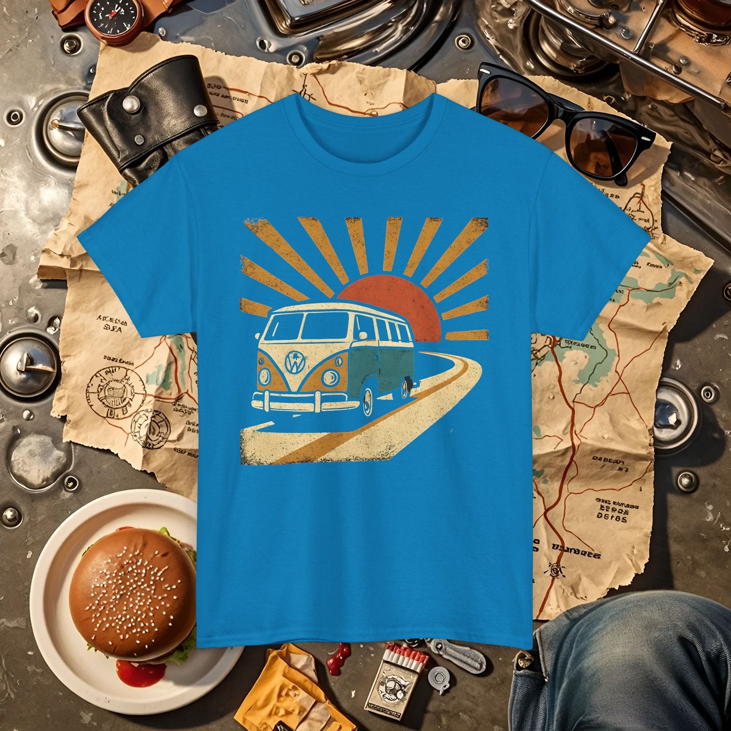 Sunset Road Trip T-Shirt – Vintage VW Van Adventure Design