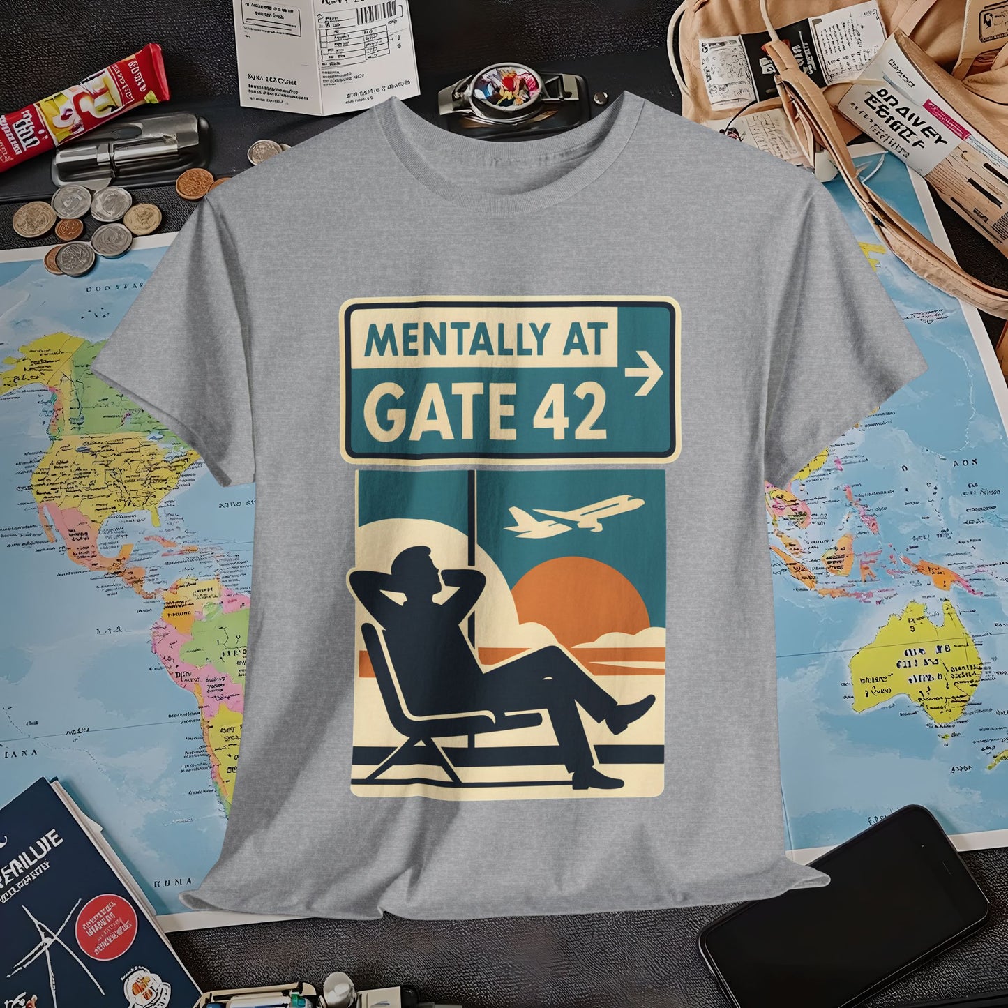 Mentally at Gate 42 Tee – Retro Airport Daydream Vibes Shirt Air Travel T-Shirts | Jetsetter, Airport, and International Flight Tees