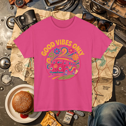 Good Vibes Only T-Shirt – Retro Hippie Van with 70s-Inspired Positivity Road Trip & Vehicle Travel T-Shirts | Car, RV, and Motorcycle Adventure Tees