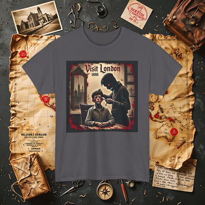 Visit London 1888 T-Shirt – Victorian Horror with Jack the Ripper and Evil Barber Art