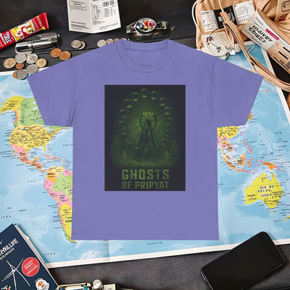 Neon Green Pripyat Ferris Wheel & Ghostly Silhouettes Tee – Chernobyl Dark Tourism Shirt | Layover Club Air Travel T-Shirts | Jetsetter, Airport, and International Flight Tees