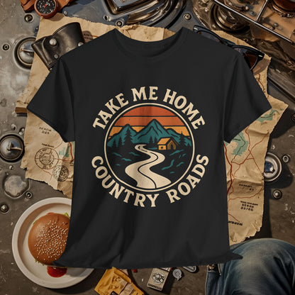 Take Me Home Country Roads T-Shirt – Retro Mountain Road to Cozy Cabin Design Road Trip & Vehicle Travel T-Shirts | Car, RV, and Motorcycle Adventure Tees