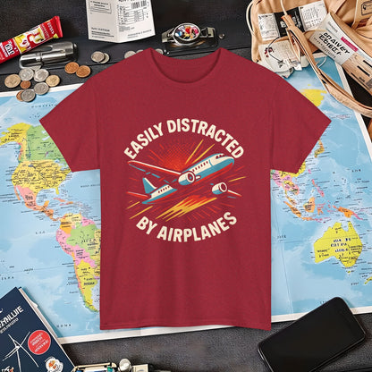 Easily Distracted by Airplanes T-Shirt – Aviation Lover Quote Design Air Travel T-Shirts | Jetsetter, Airport, and International Flight Tees