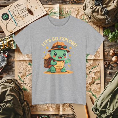 Let’s Go Explore T-Shirt – Cute Turtle Explorer with Travel Gear Design | Camping, Hiking, Rafting & Kayaking Tees for Nature Lovers