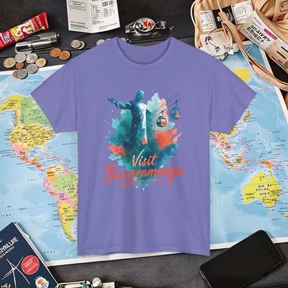 Cerro del Santísimo & Cable Car – Vibrant Watercolor Colombia Travel Tee | Layover Club Air Travel T-Shirts | Jetsetter, Airport, and International Flight Tees