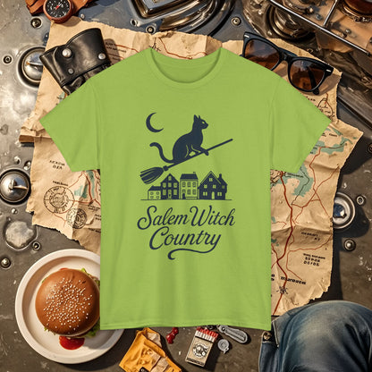Midnight Cat on Broom – Salem Witch Country Silhouette Tee | Car, RV, and Motorcycle Adventure Tees