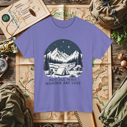 Not All Who Wander Are Lost T-Shirt – Mountain Camping Under Starry Night Camping, Hiking, Rafting & Kayaking Tees for Nature Lovers
