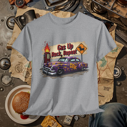 Gas Up, Rock and Repeat Road Trip & Vehicle Travel T-Shirts | Car, RV, and Motorcycle Adventure Tees