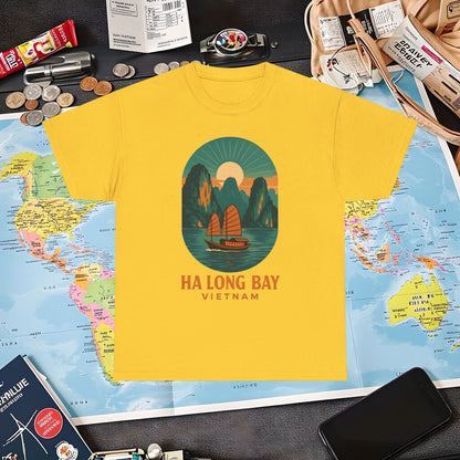 Ha Long Bay Vietnam T-Shirt – Art Deco Junk Boat Travel Shirt for Southeast Asia Lovers Air Travel T-Shirts | Jetsetter, Airport, and International Flight Tees