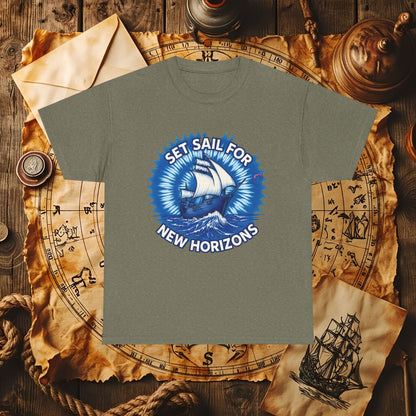 Set Sail for New Horizons T-Shirt – Old Tall Ship on Rough Water Design | Funny & Stylish Tees for Ocean Adventures