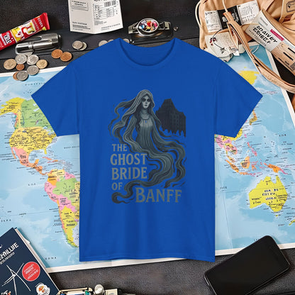 Ghostly Bride at Banff Springs Hotel Shirt – Haunted Canadian Hotel Dark Tourism Tee | Layover Club Air Travel T-Shirts | Jetsetter, Airport, and International Flight Tees